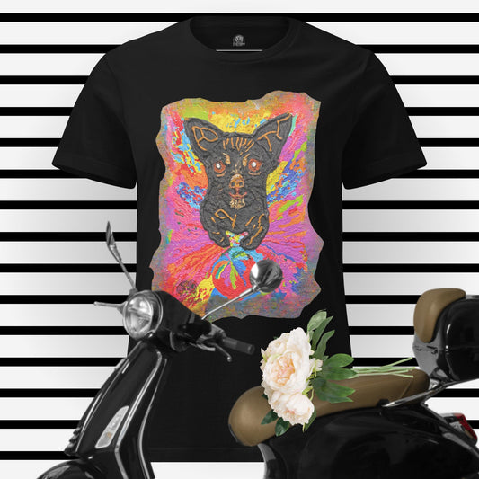 Women’s black softstyle t-shirt with Guardian of Hearts artwork on the front